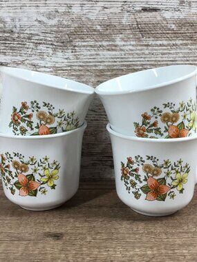 Set of 4 Corelle By Corning Indian Summer Coffee Cups Floral Design Vintage